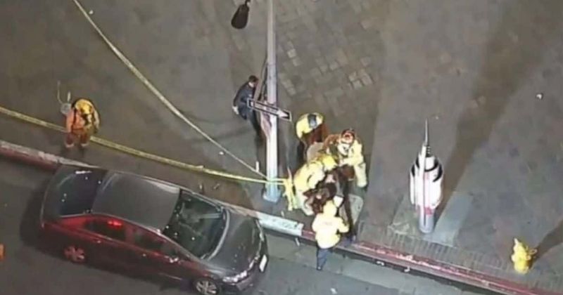 Homeless man stabs boy, 7, and woman, 25, with a butcher knife in LA before security guard shoots him dead