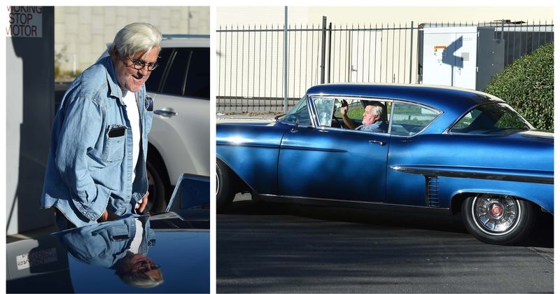 Jay Leno spotted in high spirits as he takes his car out for a spin despite burn marks from horrific fire