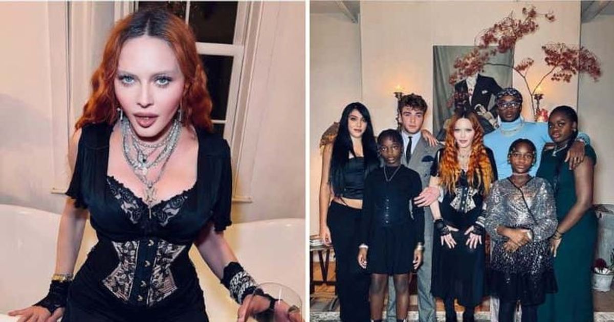 Madonna dolls up in low cut dress for RARE pictures of her celebrating Thanksgiving with all her six children