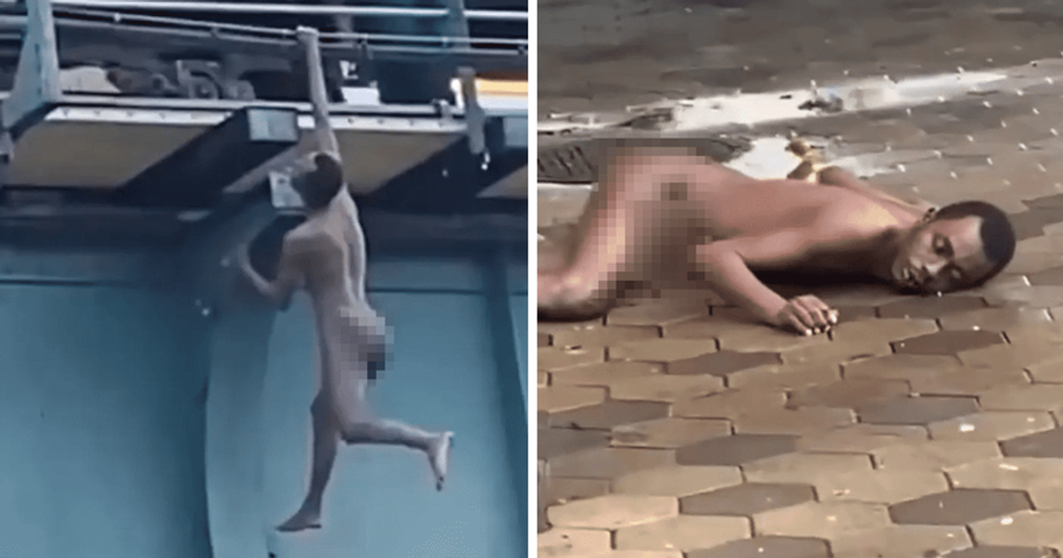 Naked man dangles from elevated track at Bronx station before falling 20 feet in front of horrified onlookers