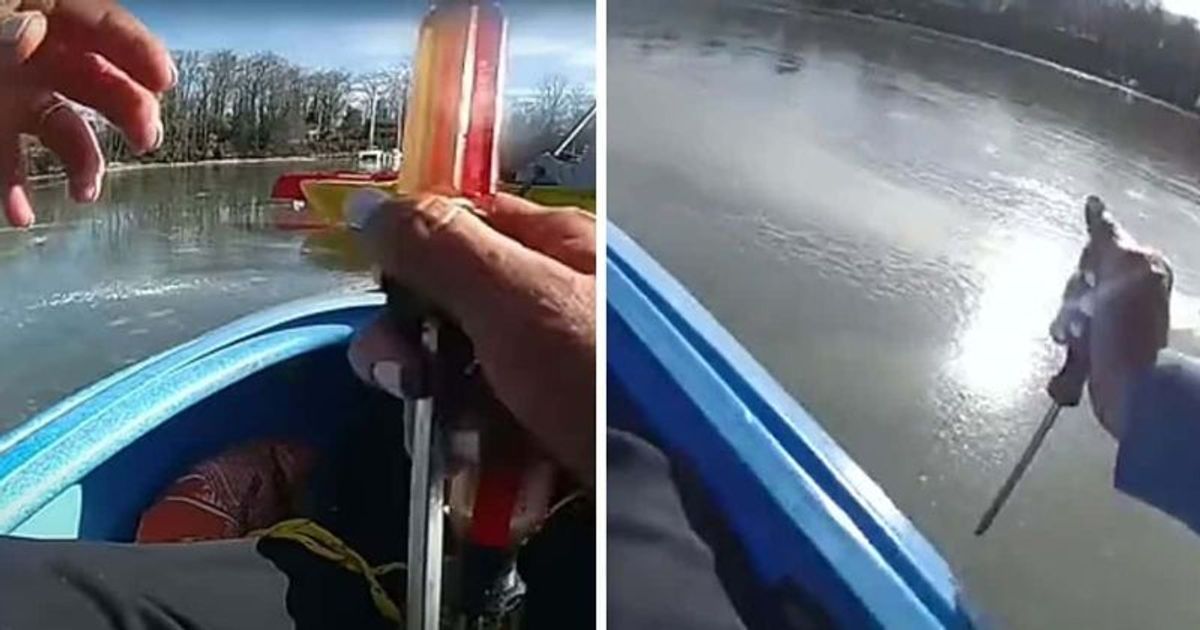 'Oars don't work on ice': Cop uses SCREWDRIVERS to row kayak across frozen river to rescue downed pilot