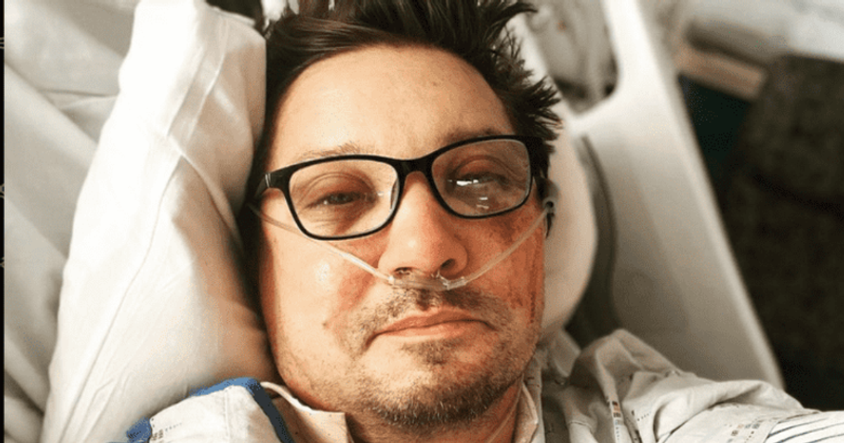 'I'm too messed up now': Bruised Jeremy Renner posts hospital bed selfie as he recovers from accident