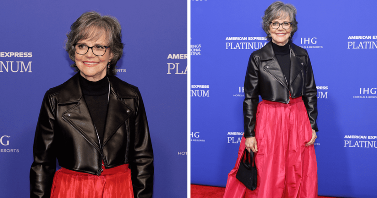 Sally Field, 76, oozes cool in biker jacket and Carolina Herrera skirt at Palm Springs Film Festival