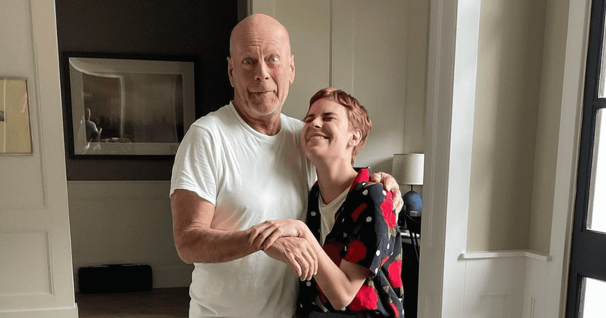 Bruce Willis looks in good spirits as he shares a warm hug with daughter Tallulah amid aphasia struggle