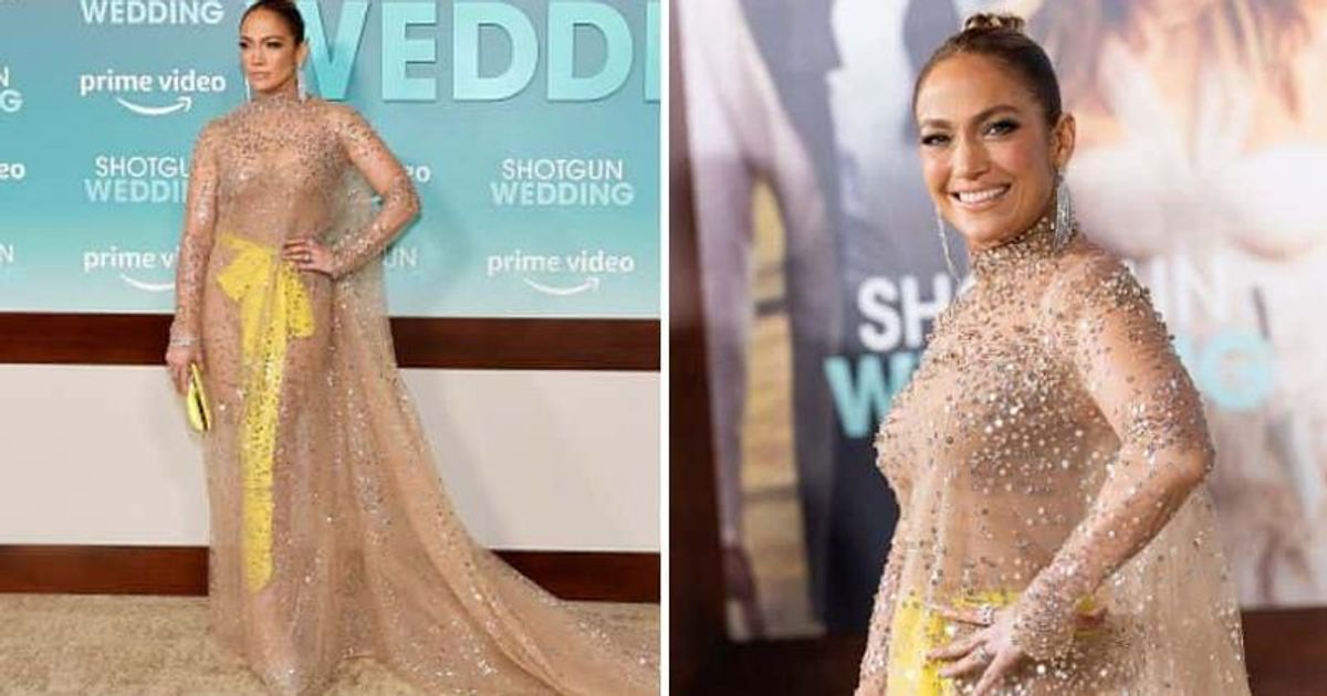 Jennifer Lopez, 53, looks stunning in sheer beige dress at 'Shotgun Wedding' premiere in Los Angeles