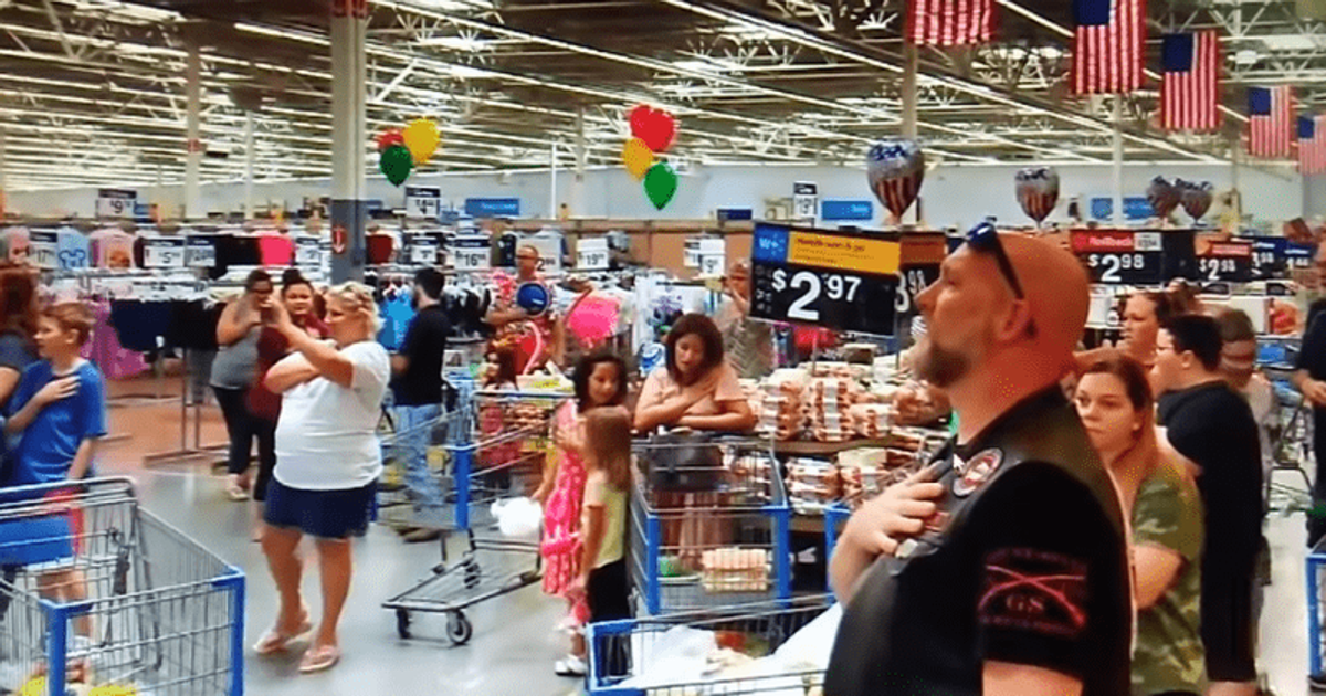 Texas Walmart shoppers stop for impromptu national anthem;