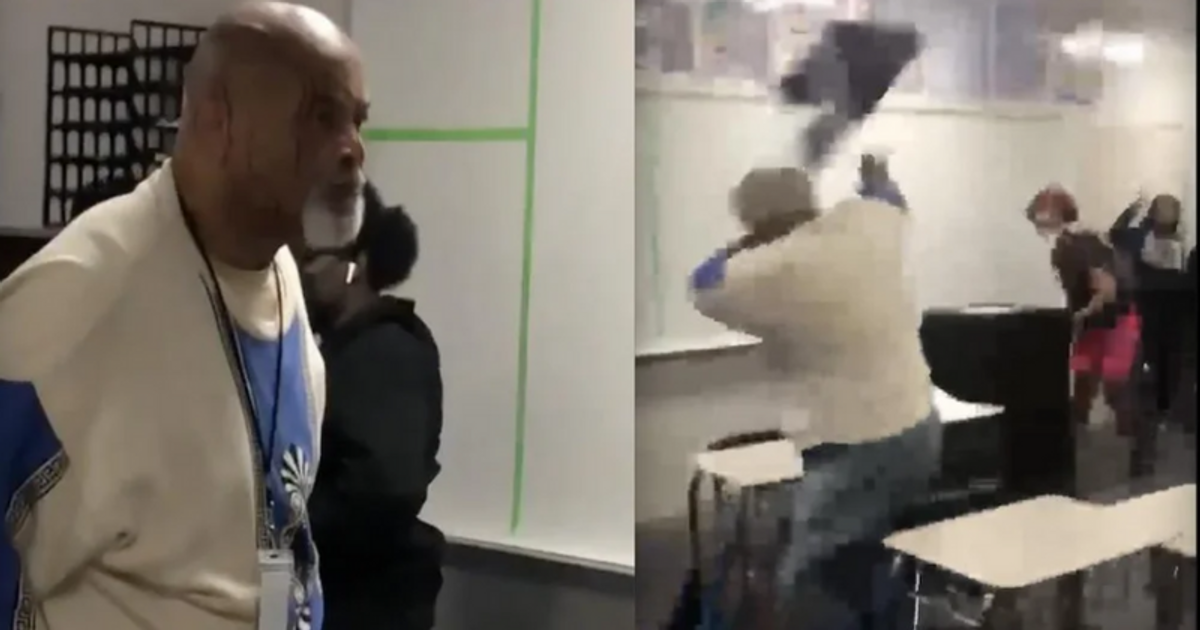 Dallas substitute teacher and students seen hurling metal chairs at